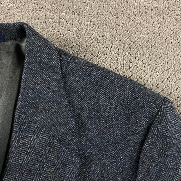 Lands' End Lambs Wool Herringbone Tweed Blazer Sport Coat Men's 40R Blue Gray - Picture 3 of 15